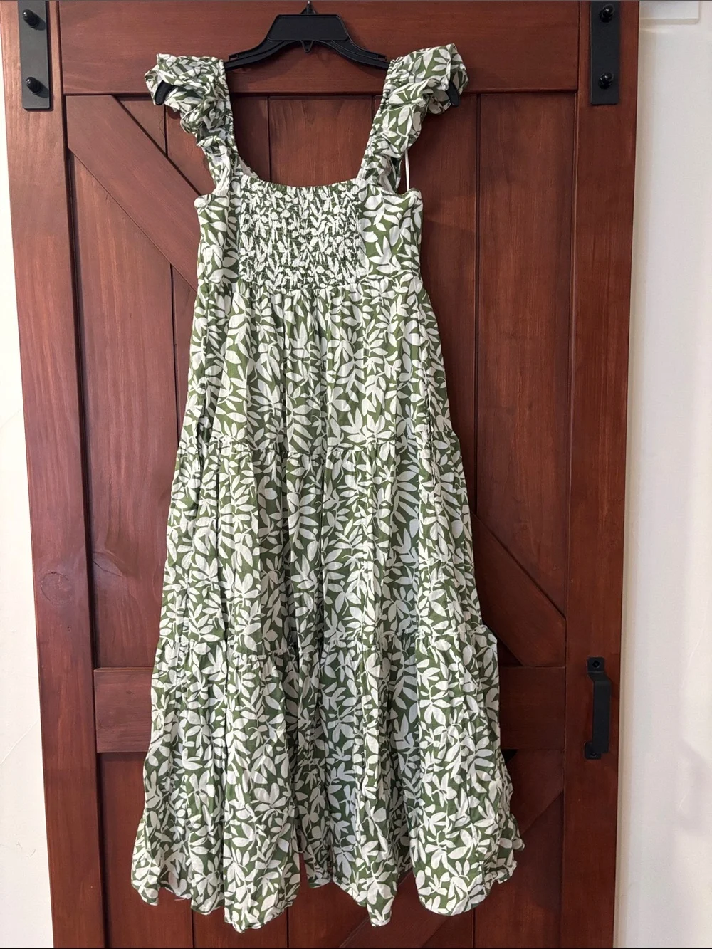Abercrombie & Fitch Green and White Leaf-Print Maxi Dress
